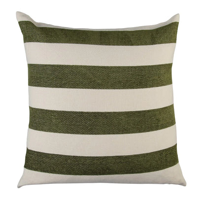 Striped pillow with green and whiteProtea Chenille Scatter Cushion in Hunter and Natural horizontal stripes on a white background