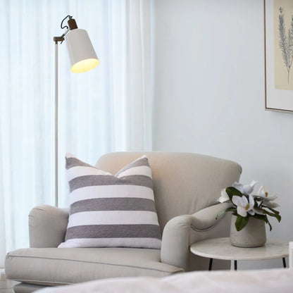 Protea Chenille Scatter Cushion in Wild Dove and White, 55x55 cm, soft chenille texture, styled in a contemporary living space