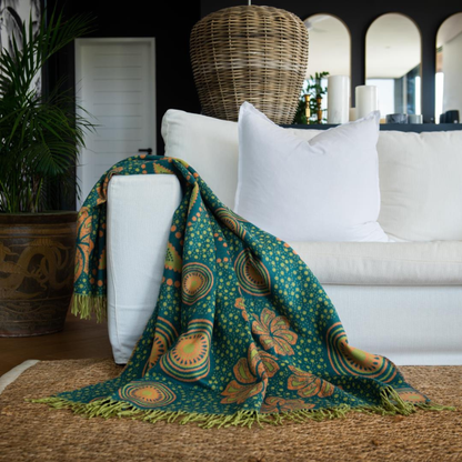 Shweshwe Throw Blanket – My Africa Collection | Teal/Avocado – Earthy African Elegance Blankets / My Africa