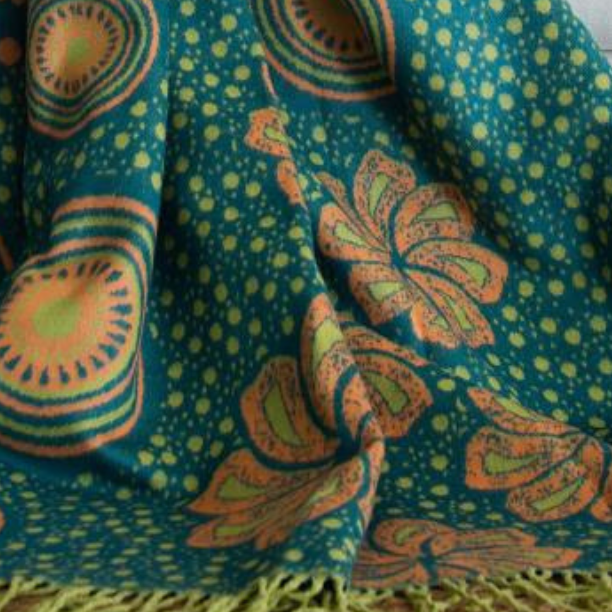 Shweshwe Throw Blanket – My Africa Collection | Teal/Avocado – Earthy African Elegance Blankets / My Africa