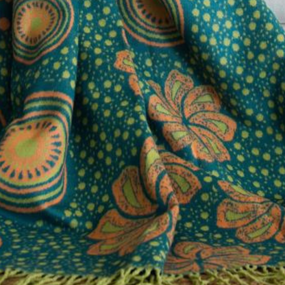 Shweshwe Throw Blanket – My Africa Collection | Teal/Avocado – Earthy African Elegance Blankets / My Africa