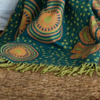 Shweshwe Throw Blanket – My Africa Collection | Teal/Avocado – Earthy African Elegance Blankets / My Africa