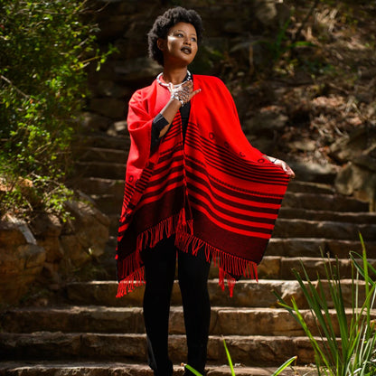 High Bulk Jacquard Wrap – Xhosa | Black/Bengal Red Blankets / Aranda