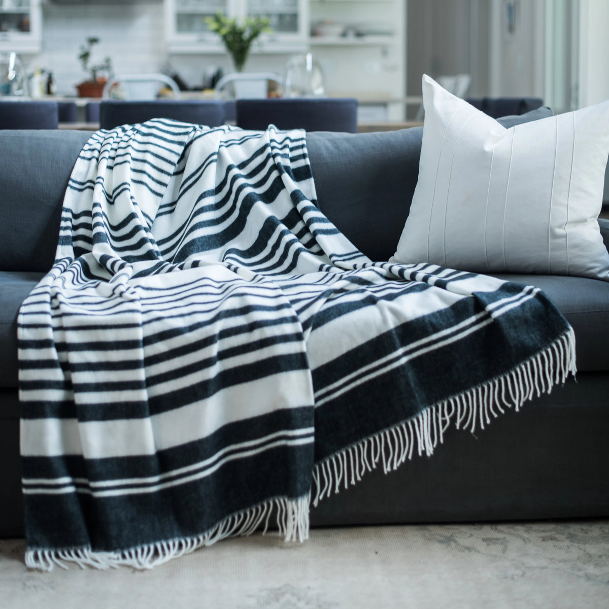 Xhosa Stripe Melody Throw — Black / Natural Blankets / My Africa