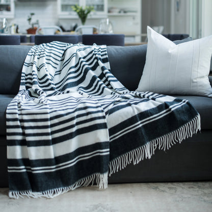 Xhosa Stripe Melody Throw — Black / Natural Blankets / My Africa