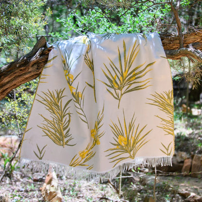Rooibos Tea Leaf Throw Blanket – Yellow & Hunter Green African Botanical Design – 100% Ultra-Soft Reversible – My Africa Collection