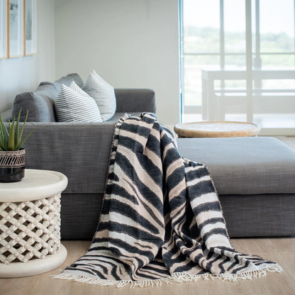 Zebra Skin Throw Blanket - Natural Black and White Stripes - Triple Jacquard Weave African Design - My Africa Collection