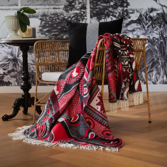 Kanga Throw Blanket – My Africa Collection | Black/Red – East African Elegance Reimagined (Copy)