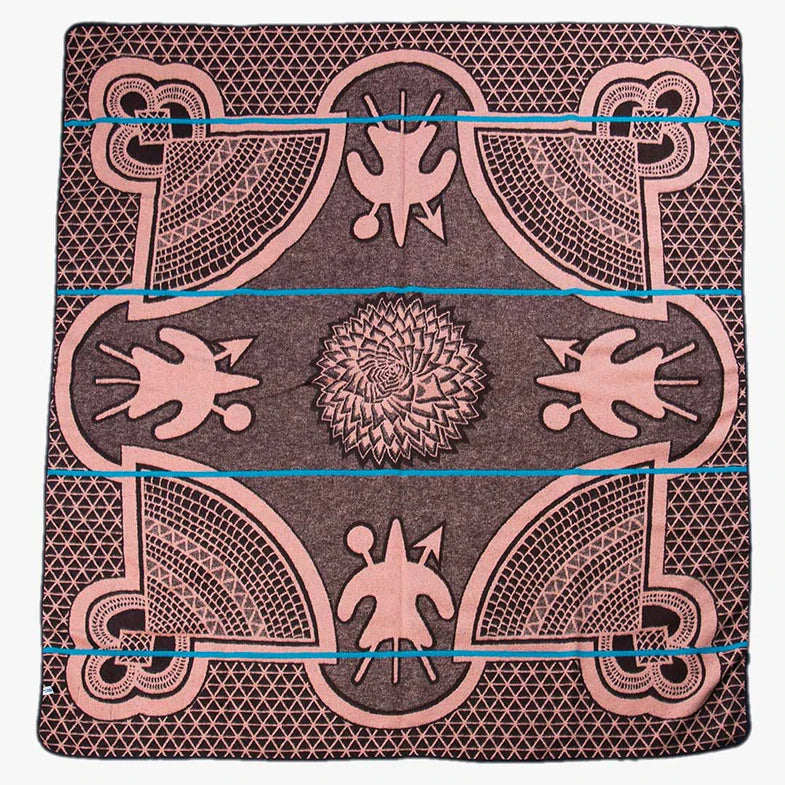 Kharetsa Aloe | Luxury Wool Basotho Blanket Brown / Salmon / Cobalt