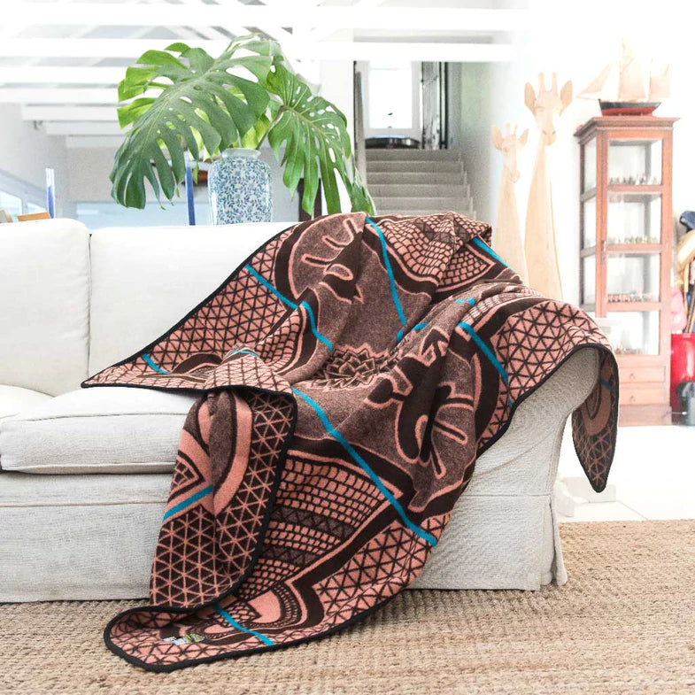 Kharetsa Aloe | Luxury Wool Basotho Blanket Brown / Salmon / Cobalt