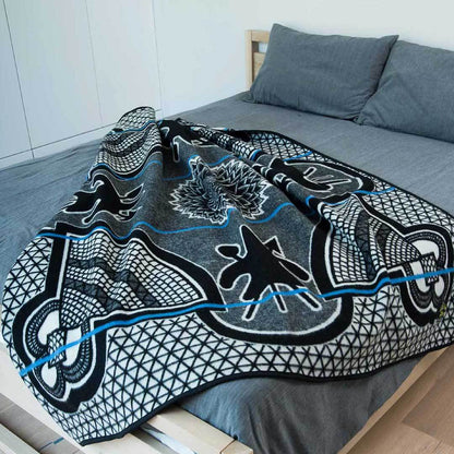 Basotho Blanket – Khotso Ntjhe Poone Black / Scarlet / Natural | AuthenticBasotho Heritage Blanket – Kharetsa Aloe Black / Natural / Cobalt | Africa Blanket South African Craftsmanship